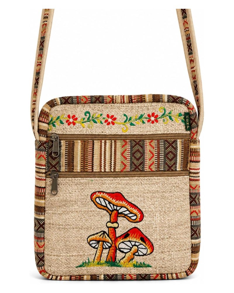Mushroom Crossbody Bag in beige, handmade in Kathmandu, Nepal by manaKAmana