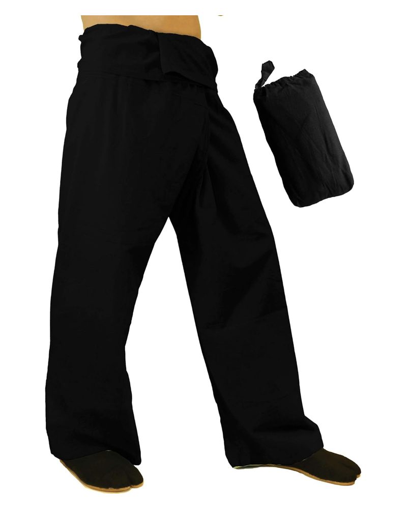 Thai Fisherman Pants in black, handmade in Kathmandu, Nepal by manaKAmana